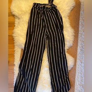 Black Orange and White Striped Trouser Pants